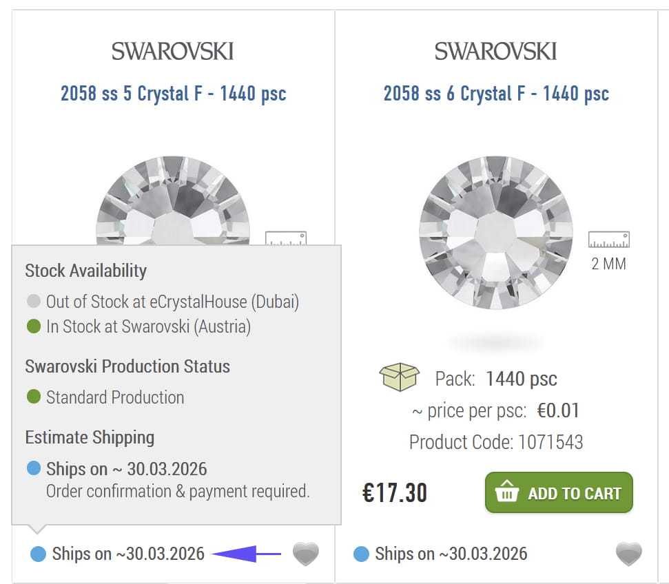 Estimated Shipping Date in the product catalog list
