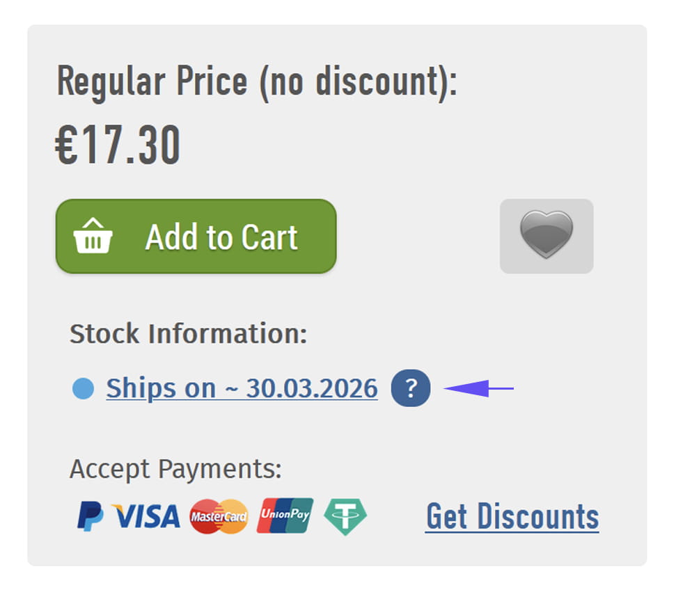 Estimated Shipping Date on the individual product page