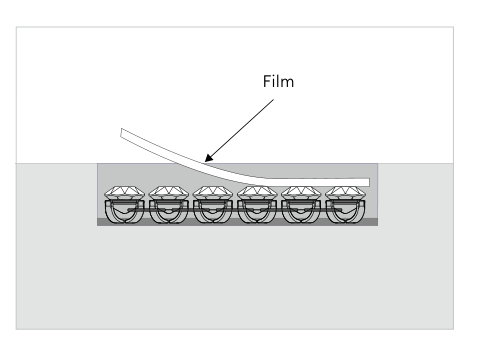Transparent film retained on Crystal Mesh during gluing