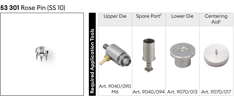 Required application tools for 53 301 Rose Pin, SS 10