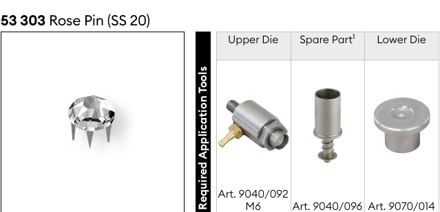 Required application tools for 53 303 Rose Pin, SS 20