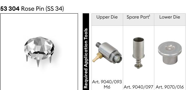 Required application tools for 53 304 Rose Pin, SS 34