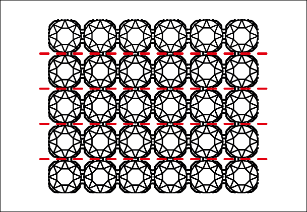 Multi-row products with straight stitch in lateral direction