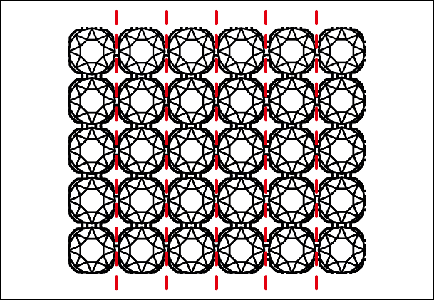 Multi-row products with straight stitch in longitudinal direction
