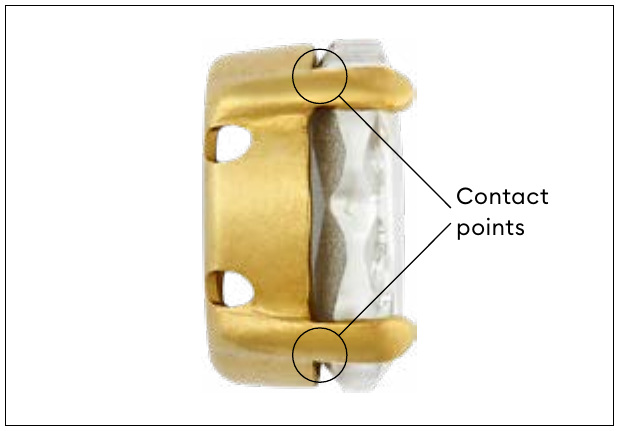 Side view of an optimal set crystal with contact points