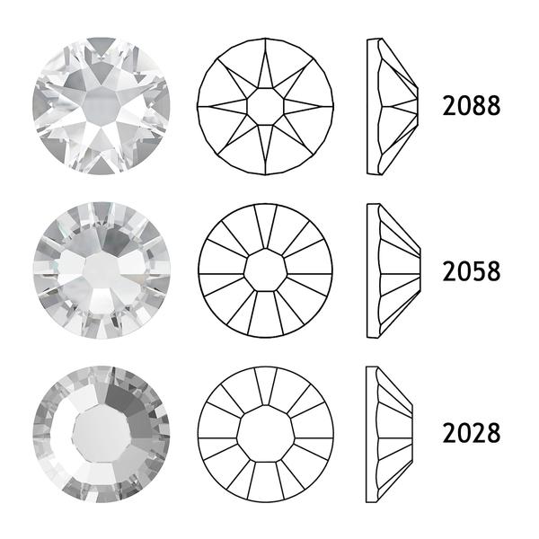 Comparison of Swarovski 2028 2058 and 2088 Rose flat back cuts